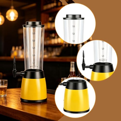 Distributeur de bière de table transparent avec compartiments et base jaune robuste