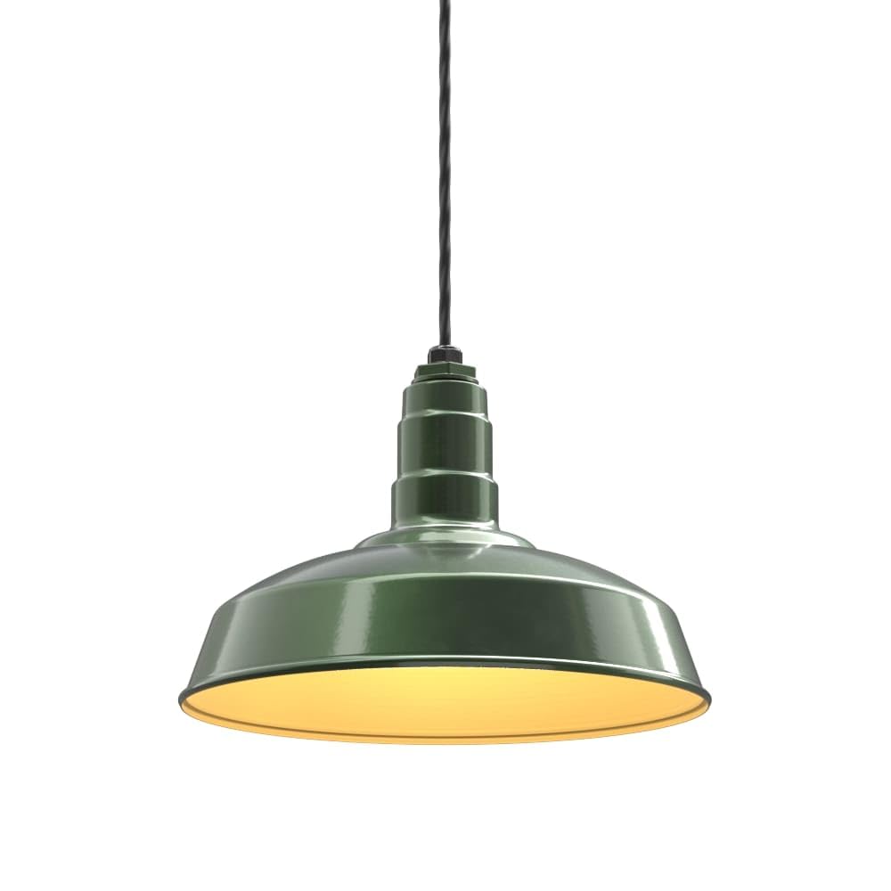 4ft Black Cord Barn Light Pendant 16" Dome | Garage | Hunter Green/Brass