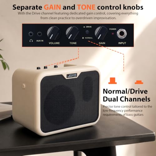 Image of JOYO 10W Mini Bass Amp Bass Guitar Practice Amp Combo Bass Amplifier Portable Small Battery Powered Bass Amp Dual Channel (MA-10B)