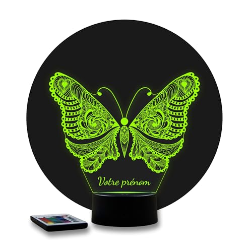 Lampe 3D Papillon Personnalisable - Veilleuse Illusion Optique 16 Couleurs avec Télécommande - Décoration Nature & Animaux pour Chambre Fille, Salon - Idée...