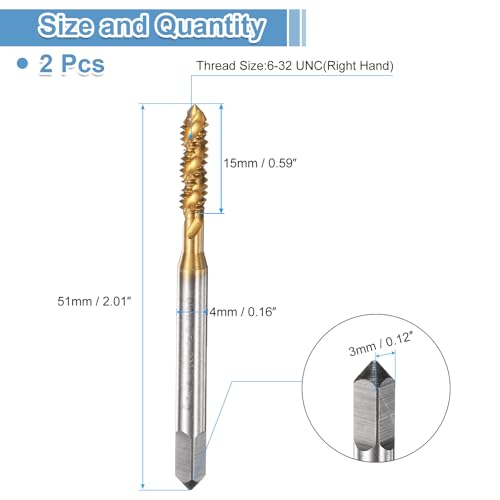 QUARKZMAN 2Stück Amerikanische Gewindeschneider 6-32 UNC Gewindebohrer HSS6542 Hochwertiger Titanbeschichteter Maschinengewindebohrer