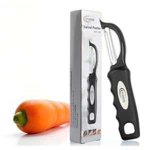 Premium Swivel Peeler- Super Sharp Stainless Steel Blades for fast and efficient Kitchen Prep- Ergonomic Handle- Dishwasher Safe- Equipped with sharp tip to remove Blemishes on Vegetables