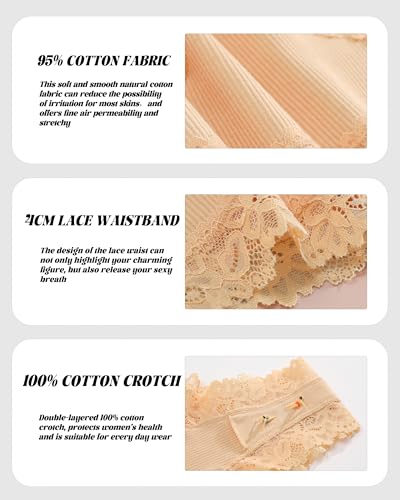 Image of Sth Big Womens Cotton Underwear Sexy Lace Brazilian Panties Soft Breathable Cotton Bikini for Ladies 6 Pack