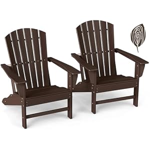 GREENVINES Adirondack Chairs Set of 2 | Wood Grain HDPE Plastic | Oversized Fire Pit Chair | All Weather | Dark Brown | Poly Lumber | for Outdoor Deck Backyard Patio Garden