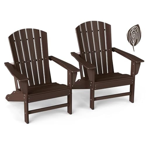 GREENVINES Adirondack Chairs Set of 2 | Wood Grain HDPE Plastic | Oversized Fire Pit Chair | All Weather | Dark Brown | Poly Lumber | for Outdoor Deck