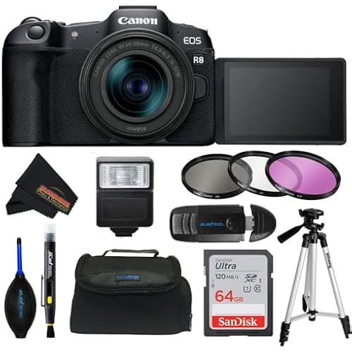 Canon EOS R8 Full-Frame Mirrorless Camera (Body Only), RF Mount, 24.2 MP, 4K Video, DIGIC X Image Processor (Renewed) (Camera w/Lens Kit + Advanced Accessories Bundle)