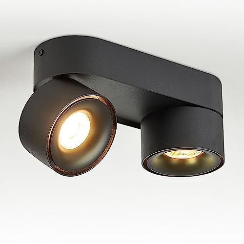 Budbuddy 2 x 12 W lampa sufitowa LED z 2 obrotowymi punktami sufitowymi Obrotowe oświetlenie sufitowe, czarne, nowoczesne szyny punktowe do wnętrz, do przedpokoju, salonu, sklepu biurowego i wielu