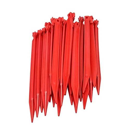 ToCi 24 x Kunststoff-Heringe 30 cm – Lange Zeltnägel mit T-Profil & Öse in Rot - Zeltbefestigung für weiche & sandige Böden - Camping-Heringe für Zelt, Garten, Trekking & Outdoor