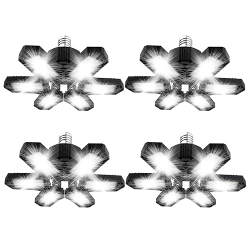 Brobantle LED Garage Lights Bulb 4 Pack 120W Led Screw in Garage Lights 12000LM 6500K Bright LED Garage Ceiling Lights Deformable Garage Shop Light for Attic Basement Workshop Screw in E26 E27 Base