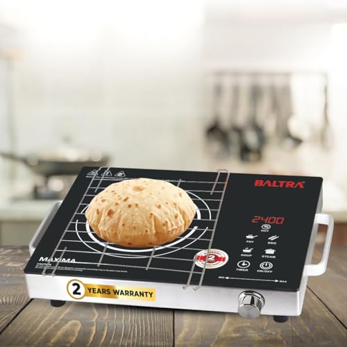 Image of BALTRA 2400W Infrared Induction Cooktop with Free Grill for BBQ | Touch Control | LED Digital Display | 4 Preset Cooking Modes | Energy Efficient | Auto Cut-Off & 5KV Surge Protection