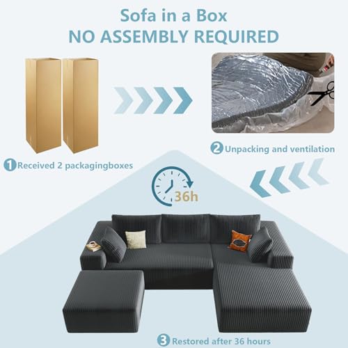 Image of 96 inch Boneless Cloud Couch Sectional Couches Sofa for Living Room