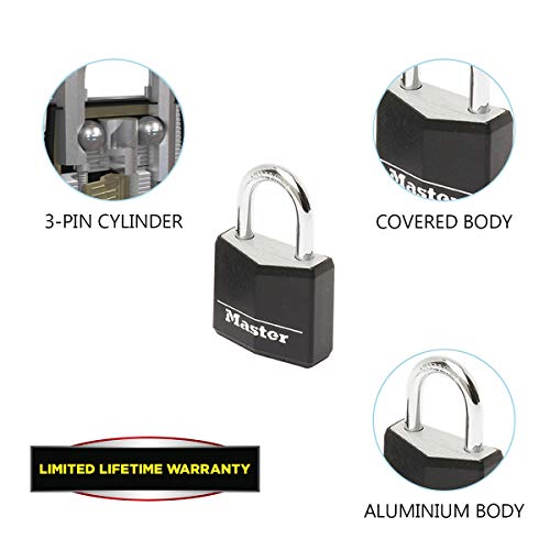MASTER-LOCK-Small-Padlocks-Key-Keyed-Alike-Black-Family-Pack-of-4-9120EURQBLKNOP-Best-Used-for-Backpacks-Luggage-Computer-Bags-Locker-Gym-and-More