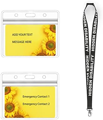 Patterned Lanyard and Sunflower Medical Card, Sunflower Medical Alert PVC Card Same as Bank Card. (Sunflower Card & Ladybug Yellow Lanyard & Id Card Holder)
