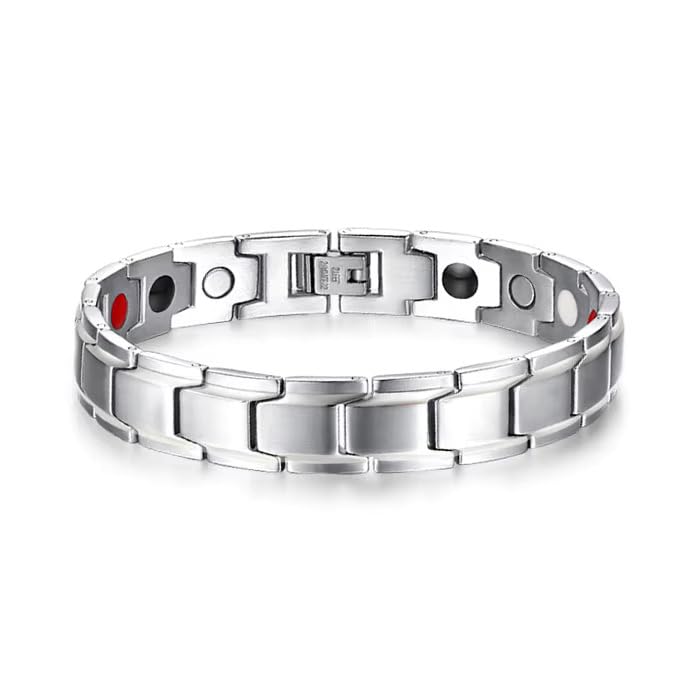 Royaleclassic Stainless Steel Magnetic Therapy Health Bracelet Unisex (Silver)-image-45