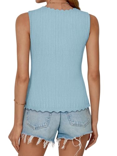 Image of COCCKO Womens Summer Tops Vacation Beach Outfits Cute Tie Front Crochet Vest Knit Sleeveless Sweaters