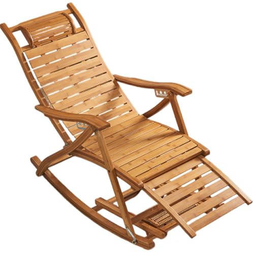 JS Ellie Fauteuil à Bascule en Bambou avec Appui-tête et Repose-Pieds, Pliable et livré monté, idéal pour Le Salon, Le Balcon, Le Jardin et l'extérieur Primary Color
