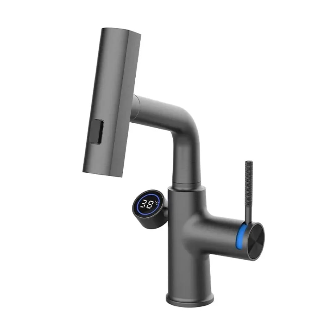 Grifo de lavabo mezclador gris oscuro con chorro descendente para baño
