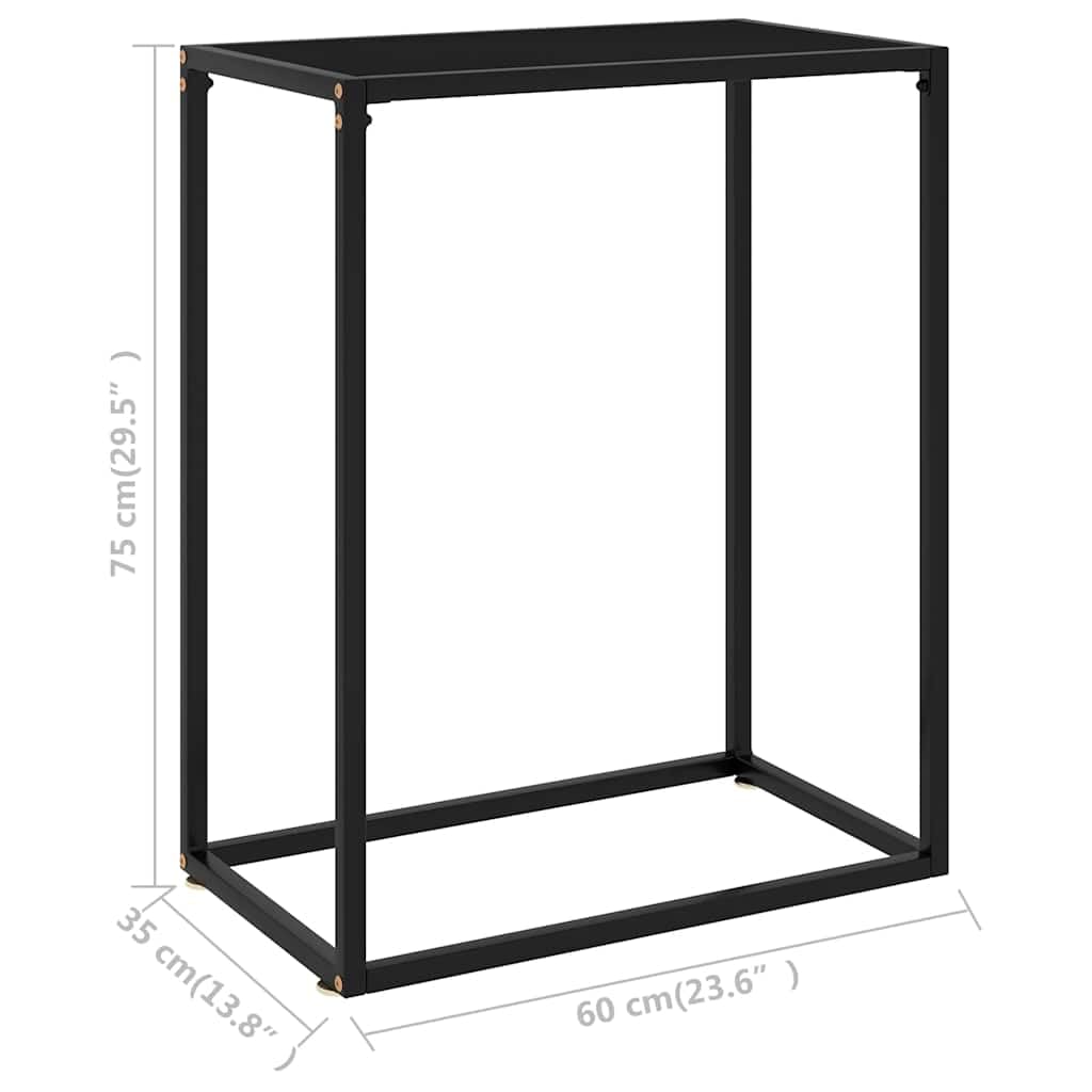 Stolik konsolowy czarny ze szkła hartowanego i stali malowanej proszkowo, 60 x 35 x 75 cm z uchwytem ściennym, stolik pomocniczy, stolik do odkładania do salonu, sypialni, przedpokoju i biura