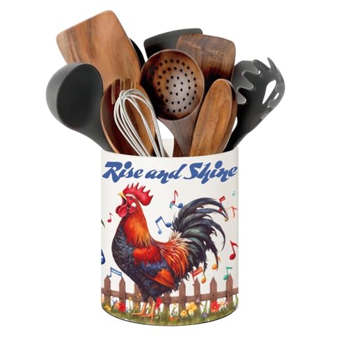 Rooster Kitchen Decor, 6.5inch Ceramic Utensil Holder with Rooster Design, Rustic-Style Indoor Kitchen Utensil Storage Rack, Ideal for Spoon Storage and Cooking Tools,Gift for Kitchen Organizers