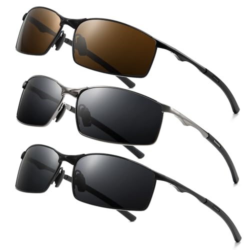 Image of SUNGAIT Ultra-Lightweight Polarized Sunglasses Men for Driving Fishing Golf, Rectangular Metal Frame with Spring Hinge