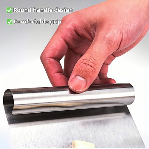 5.9\" Professional Stainless Steel Dough Scraper and Bench Knife with Measurement Scale, Multi-Purpose Pastry Cutter for Baking, Pizza, Grill, Dough, Vegetables