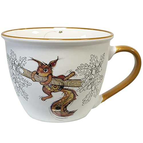 KIUB Bol timbale avec une anse - Motif ecureuil sur sa branche - matière porcelaine fine - contenance 550ML