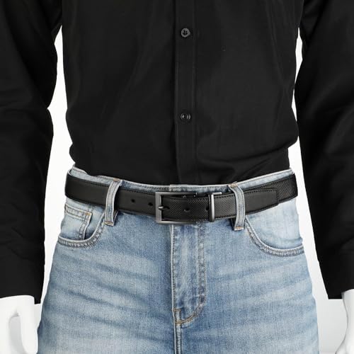 Image of CIMONI Reversible Leather Belt for Men | Genuine Leather & Vegan Leather Pin Buckle Belt | Classic Black /Brown Adjustable Belt for Formal, Business, Office & Casual Wear