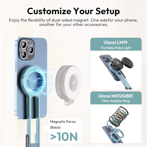 Image of ULANZI MA30 Magnetic Phone Tripod Stand for iPhone, Aluminium Maglock Smartphone Mini Tripod Pocket Cell Phone Stand Strong Magnet Compatible with iPhone 17 16 15 14 13 12 Series, Mint Green