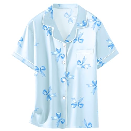 Image of Girls & Womens Satin Pajamas Set, Silk Button-Down Sleepwear 2 Piece Nightwear, 3 Years - Women XXL