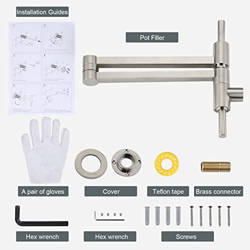 Wowow Brass Pot Filler Faucet Kitchen Sink Pot Filler Faucets Wall Mount Folding Faucet Stretchable Double Joint Swing Arm Faucet (Brushed Nickel) #TOP6