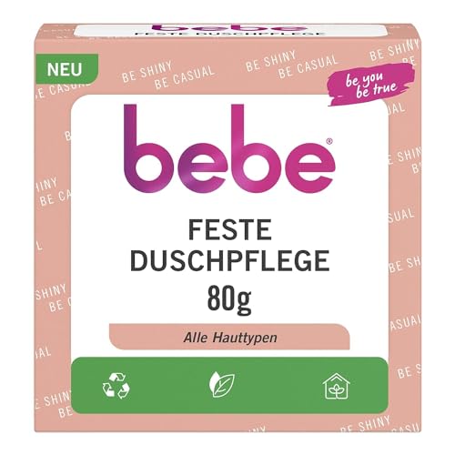 bebe Erfrischende Feste Duschpflege (80 g), seifenfreies & festes Duschgel für alle Hauttypen, feste Dusche mit Bio Pfirsich & Nektarine