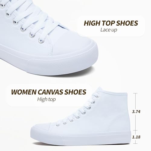 Image of Uoidru High Top Sneakers for Women Canvas Shoes White Canvas High Tops Women Casual Shoes Lace Up Fashion Sneakers