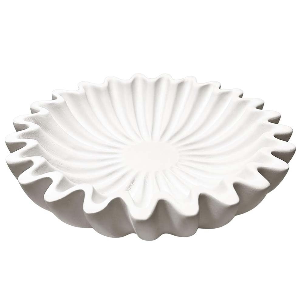 CTRLZS Fluted Ruffle Decorative Bowl Resin Scallop Fruit Bowl Key Bowl for Entryway Table Bowl for Coffee Dining Console Table White