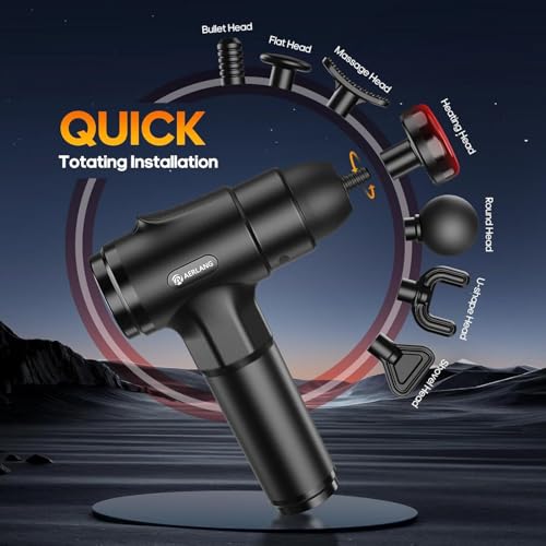 Image of AERLANG Massage Gun with Heat, Deep Tissue Percussion Massager Gun with 7 Massages Heads & 20 Speeds, Portable Electric Handheld Muscle Back Massager for Athletes & Silent