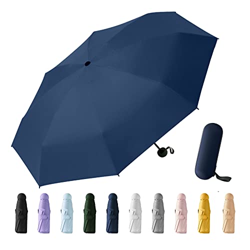 Light And Small Mini Umbrella With Cute Case,5 Folding Compact Pocket Umbrella For Travel,Outdoor Sun Rain Umbrellas For Car.colorful Uv Protection Umbrella For Women And Girls Navy Blue 6 Ribs #TOP8