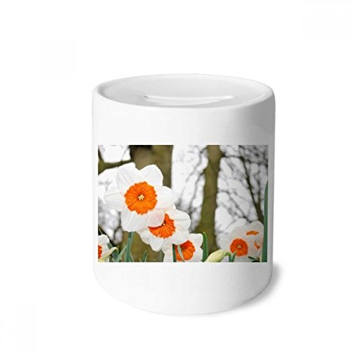 Tirelire en céramique fleurs rouge et blanc idée cadeau originale