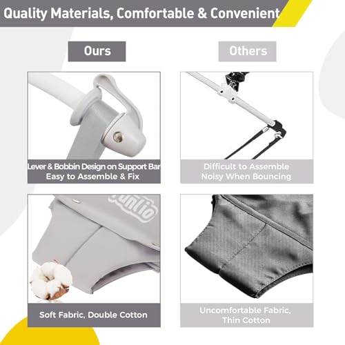 Image of FUNLIO 2 in 1 Baby Door Jumper with Door Clamp, Baby Walking Harness for 6-24 Months, Infant Jumper Doorway with Strong Spring & Adjustable Strap, Easy to Assemble & Store - Grey