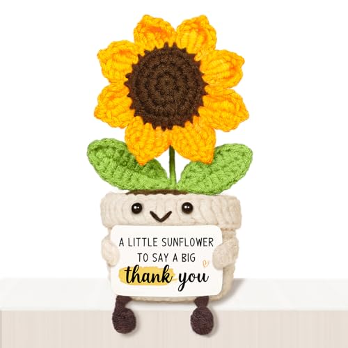 Glydein Thank You Gifts for Women Men, Handmade Positive Sunflower Crochet Decor, Cute...