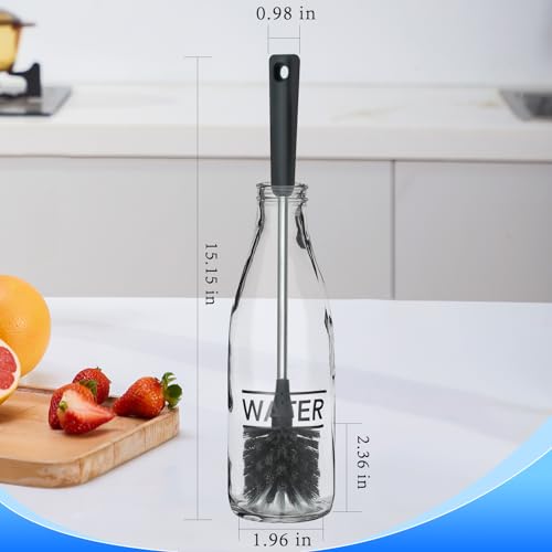 Image of Long Bottle Brush, 15.15 in Bendable Cleaner Brushes for Cleaning Neck Beer Bottles, Wine, Baby Bottles, Water Bottles, Tumblers, Flask, Bird Feeder, Vase, Pipes and Brewing Supplies Black /1Pack
