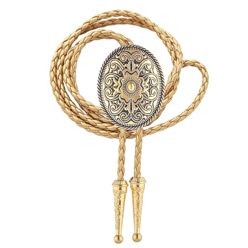 Image of GelConnie Floral Bolo Tie for Men Womens Bolo Tie Necklace Native American Black Men's Bolo Ties Western Cowboy Bolero Ties