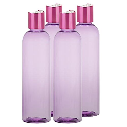 MoYo Natural Labs 4 oz Travel Bottles, Empty Travel Containers with Disc Caps, BPA Free PET Plastic Squeezable Toiletry/Cosmetic Bottle (Neck 20-410) (Pack of 4 Violet Purple Color)