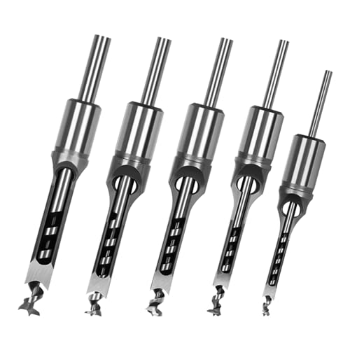 Square Hole Drill Bit Sets, Woodworking HSS Wood Mortising Chisel Countersink Bits Hole Mortise Drill Bit Set for Carpenter, 6.4mm/8mm/9.5mm/10mm/11mm/12.7mm/14mm/16mm (5PCS)