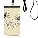 Hand Drawn Chrysanthemum Line Illustration Phone Wallet Purse Hanging Mobile Pouch Black Pocket