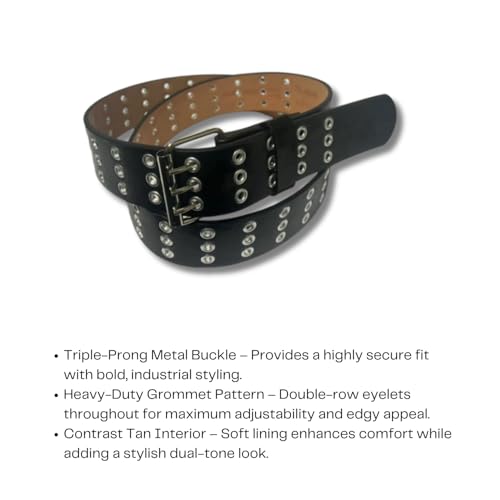 Men’s Black Punk Belt with Triple Eyelet Rows and Triple-Prong Buckle3