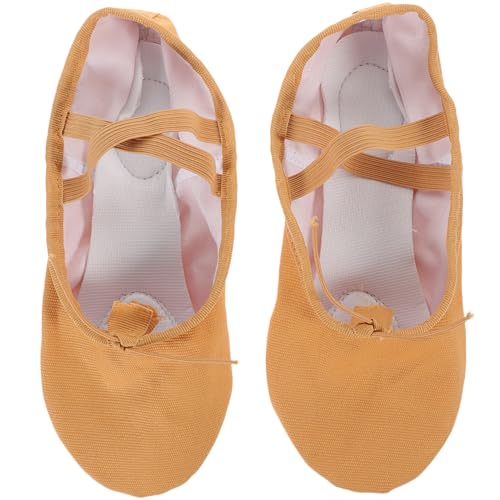 FRCOLOR 1 Par Zapatillas de Ballet de Yoga para Mujer y Niña Zapatillas de Baile Transpirables con Antideslizante Color Marrón Cómodas y Ajustables para Práctica de y Yoga
