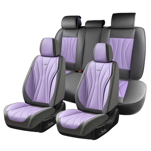 Image of Coverado Seat Covers Full Set, Leather Car Seat Covers, Waterproof Seat Covers for Cars, Front and Back Car Seat Protectors, Car Seat Cushions Universal Fit for Most Cars (Gray&Purple)