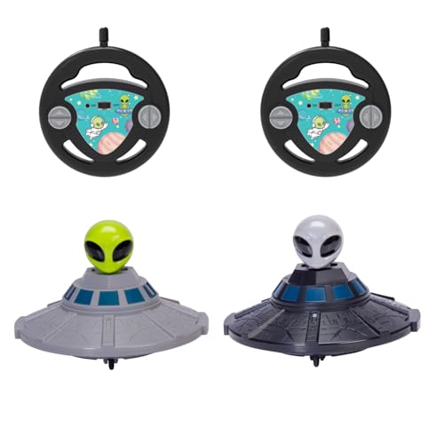 Dickie Toys UFO Bumper Set 2,4 GHz (14 cm), kit de Jeu télécommandé pour Enfants à partir de 6 Ans, Fonction Crash, jusqu'à 6 km/h, 2 télécommandes et 2 OVNI, Noir Gris Vert