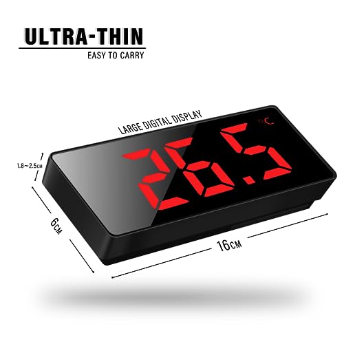 Image of JQGO Digital Alarm Clock, LED Digital Alarm Clock, Mirror, Table Clock, USB Cable, Slim Alarm Clock, 12 /24 Hours, Snooze, Voice Control, Temperature Display, Brightness Adjustable, Bedroom, Red