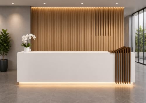 Image of Modern Luxury Reception Desk Counter for Office Lobby, Hotel Front Office, Clinic, Corporate Workspace, Co-Working Space - (RCT-204 MDFL L8W2)