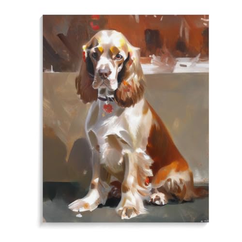 DIY Paint by Numbers Cocker Spaniel Dog on Canvas Painting Kits for Adult, Beginner Oil Painting Kits Gift 20x24inch(50x60cm) Frameless